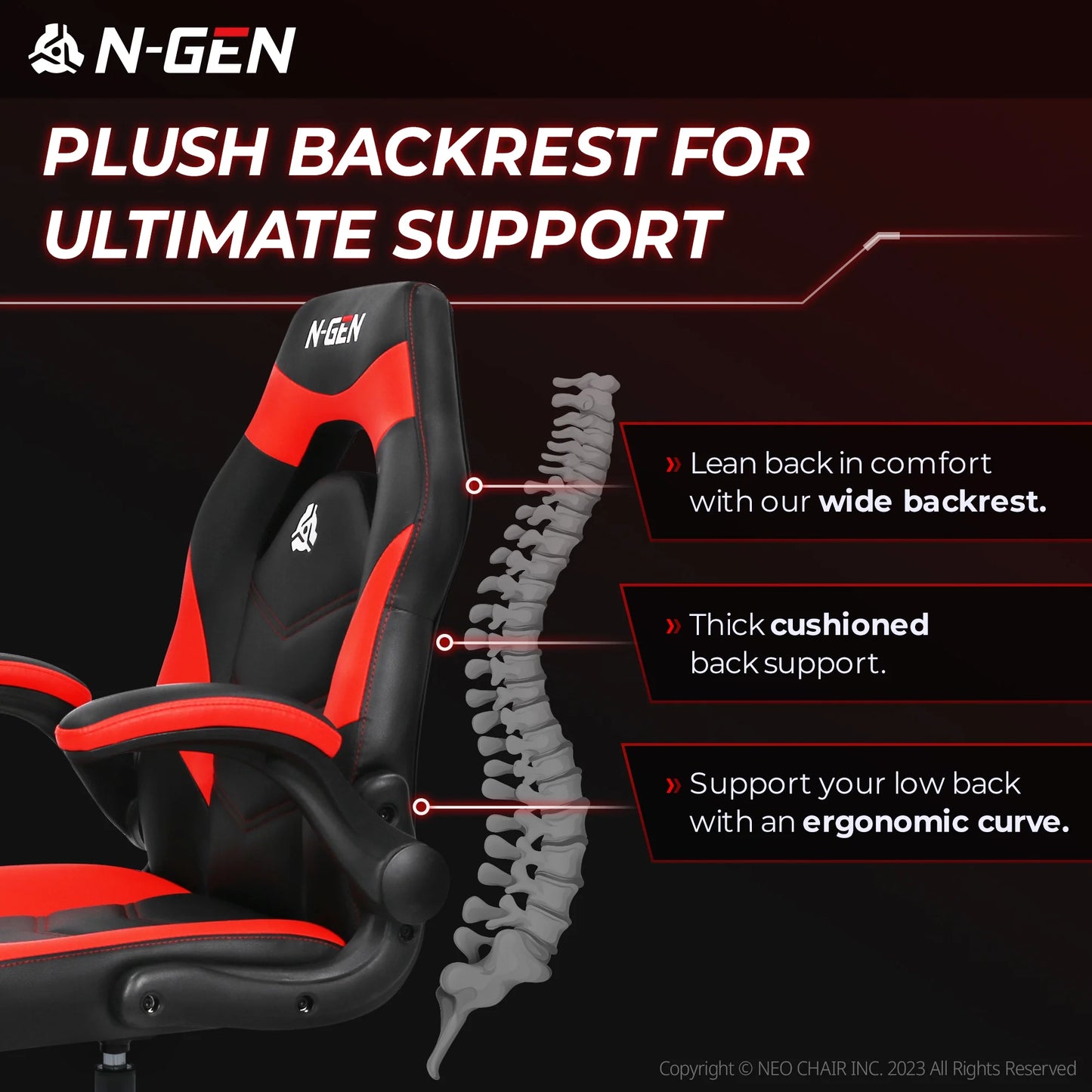 N-Gen Faux Leather Gaming Chair, Ergonomic, Red