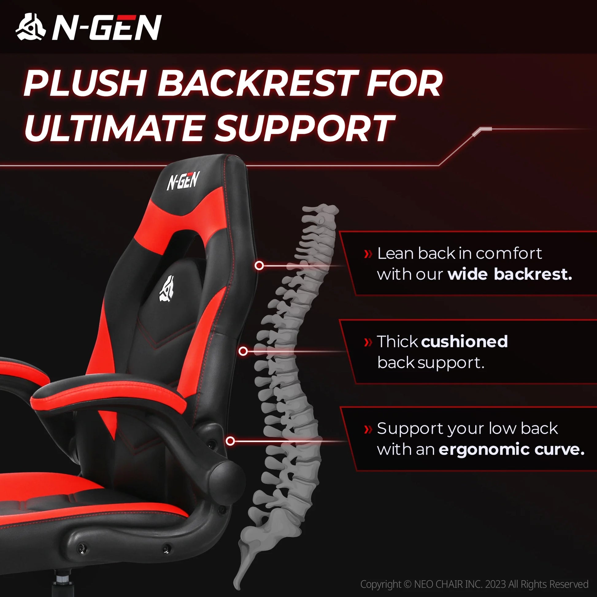 N-Gen Faux Leather Gaming Chair, Ergonomic, Red