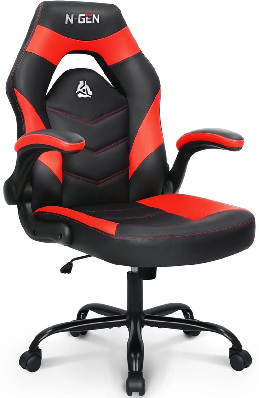 N-Gen Faux Leather Gaming Chair, Ergonomic, Red