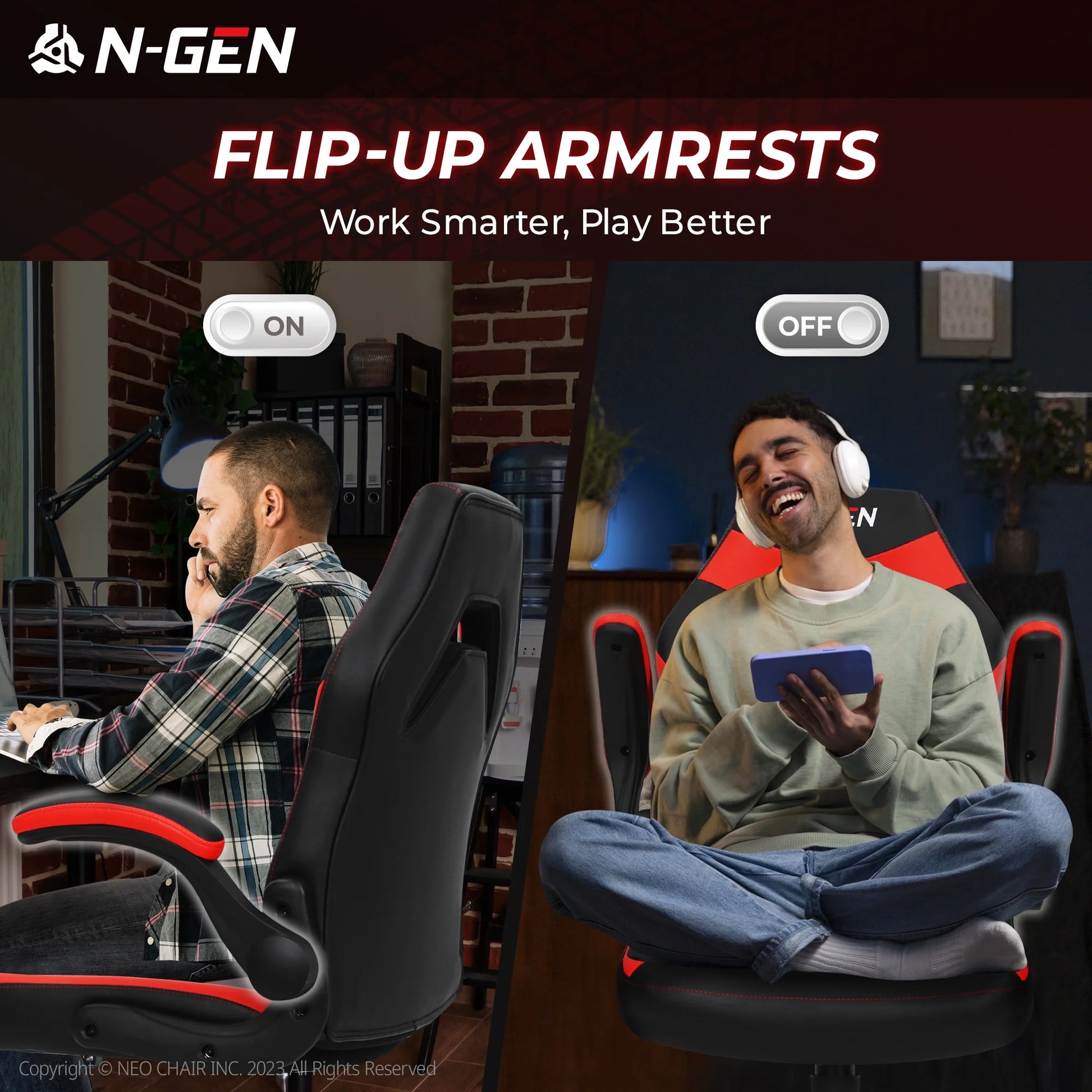 N-Gen Faux Leather Gaming Chair, Ergonomic, Red