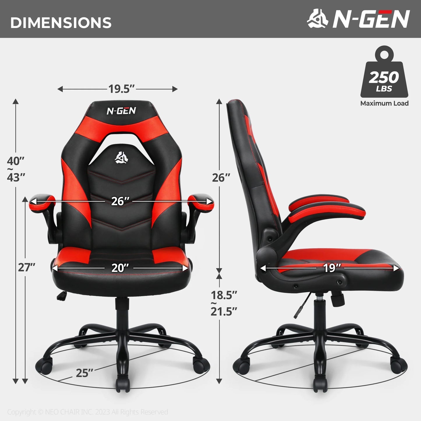 N-Gen Faux Leather Gaming Chair, Ergonomic, Red
